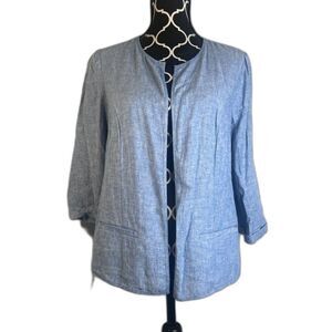 Chicos Light Blue Open Front Linen Blend Lightweight Cardigan Jacket Size 0/4-6